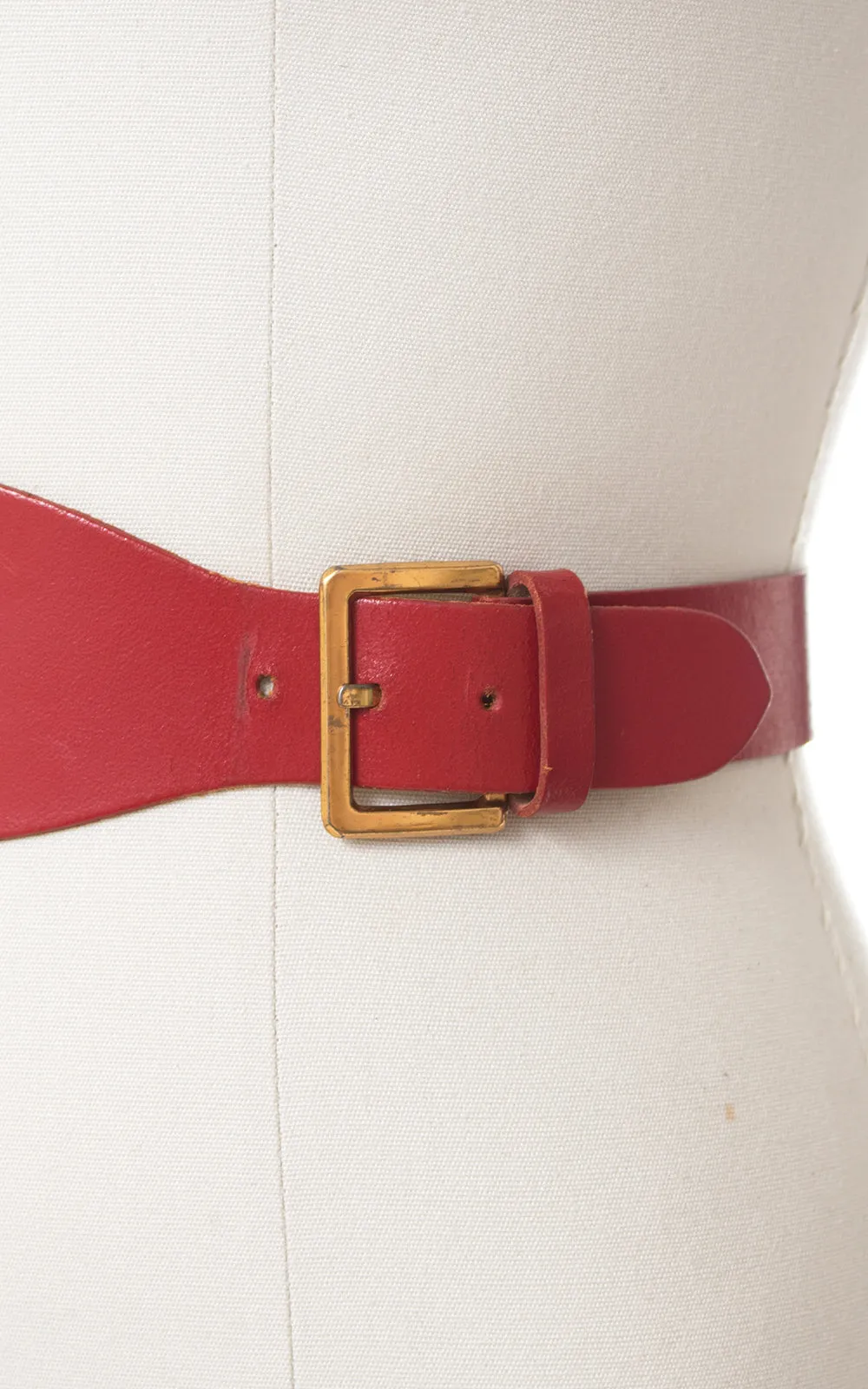 1950s Double Buckle Red Leather Cinch Belt | medium