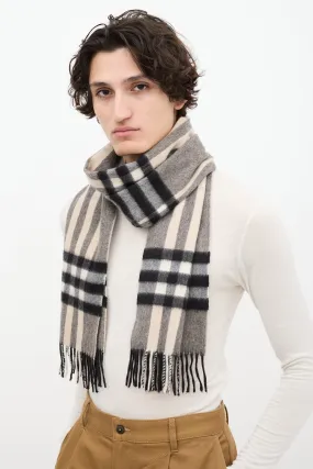 Black & Beige Cashmere Nova Check Fringe Scarf