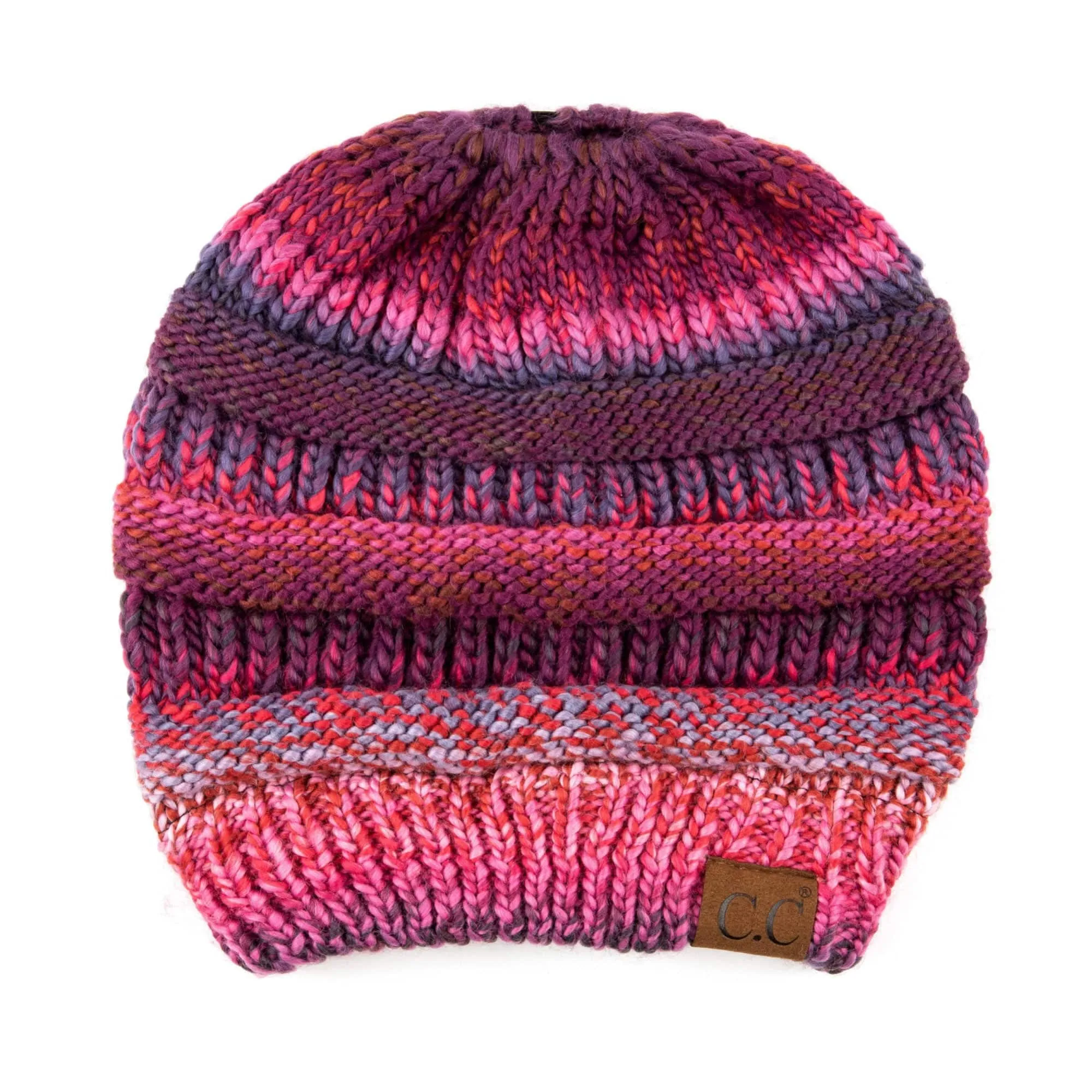 CC Bun/Pony Multi Colored Striped Beanie