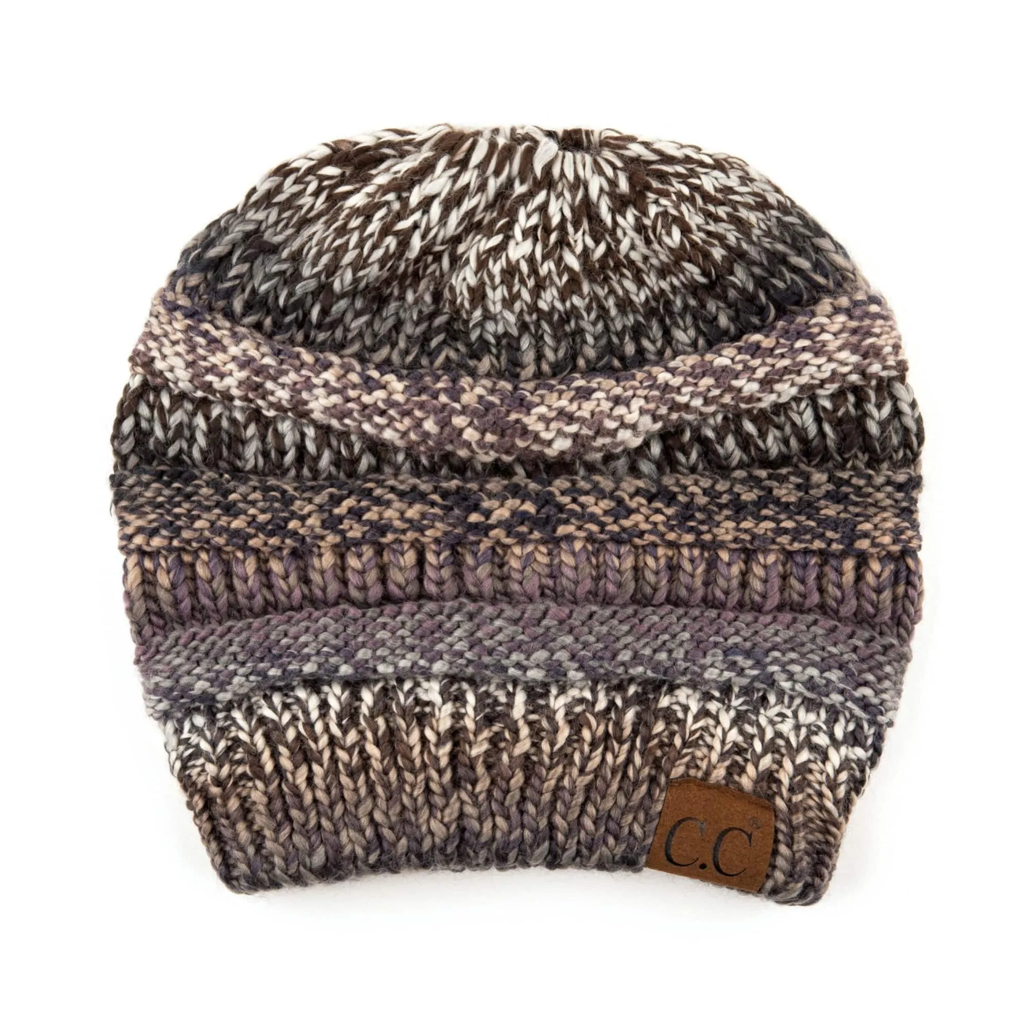 CC Bun/Pony Multi Colored Striped Beanie
