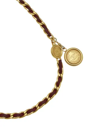 Chanel,  Gold & Red Logo Chain Belt, Red