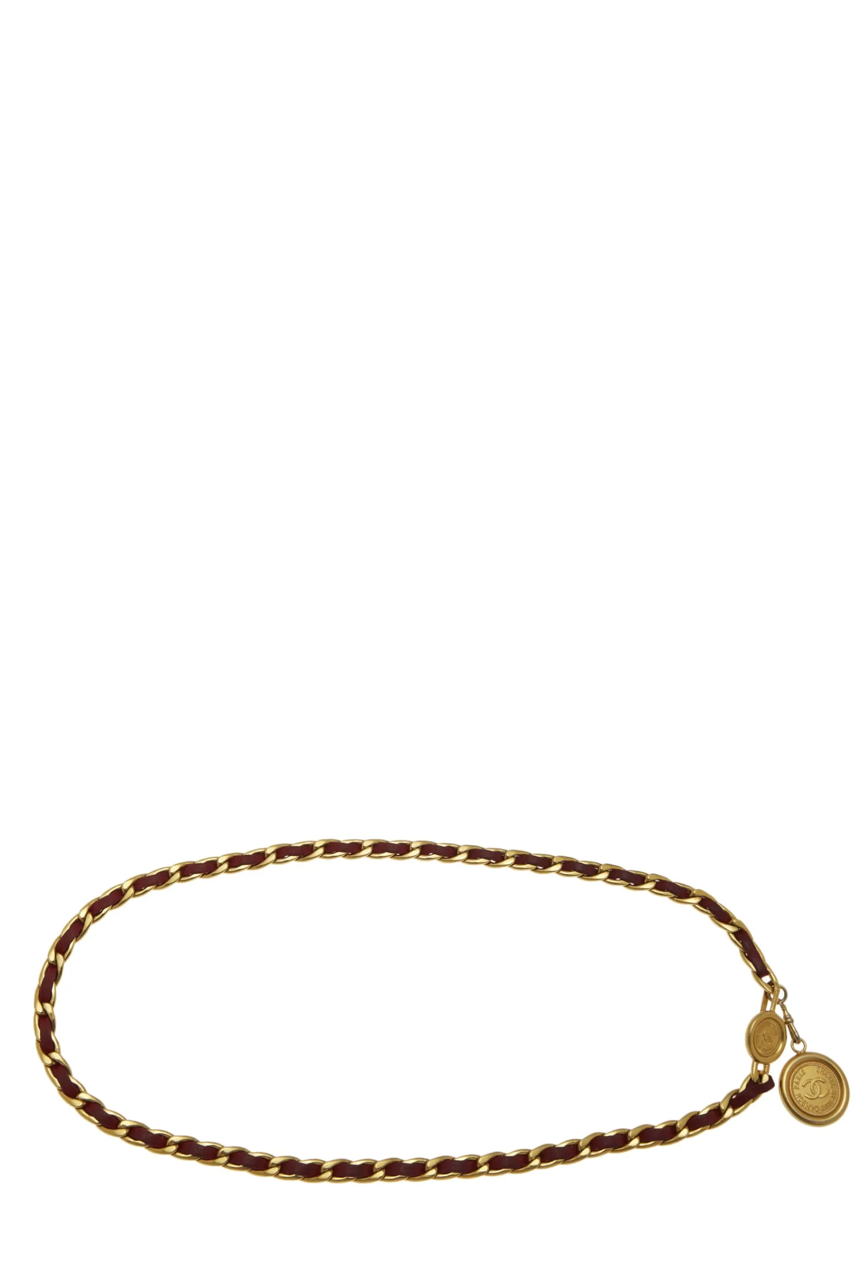 Chanel,  Gold & Red Logo Chain Belt, Red