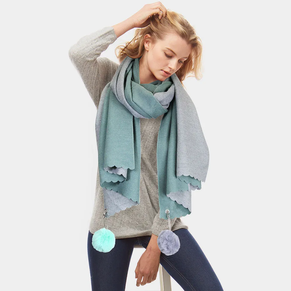 Fall/Winter Reversible Soft Scarf With Pom-Pom Accents Mint