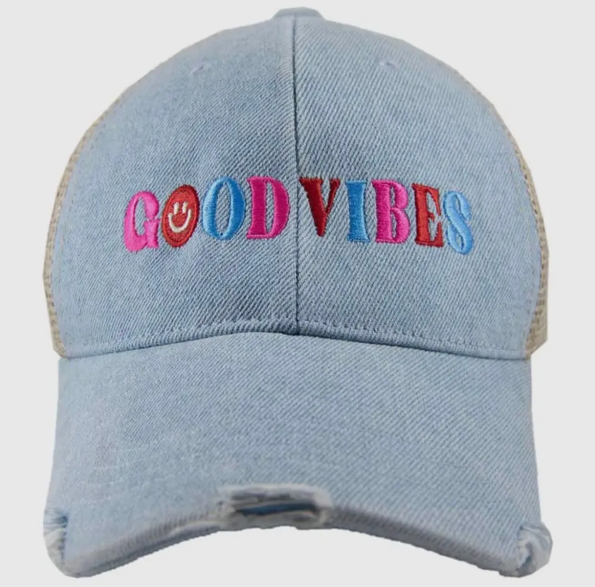 Good vibes denim trucker hat