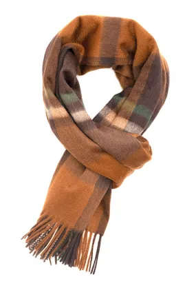 Joshua Ellis Black Watch 100% Cashmere Stole Chocolate Brown