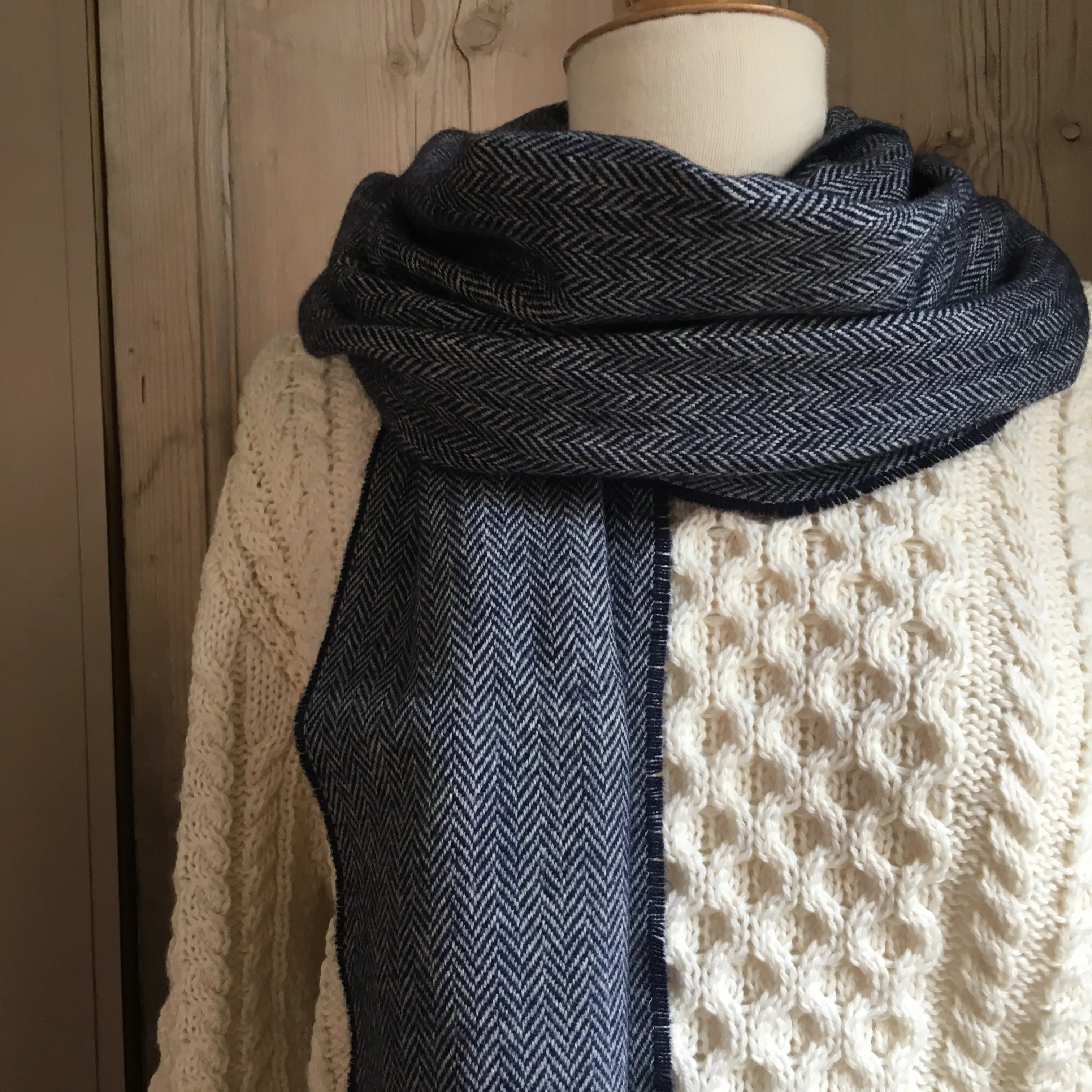 McNutt | Unisex Lambswool Scarf | Navy Herringbone