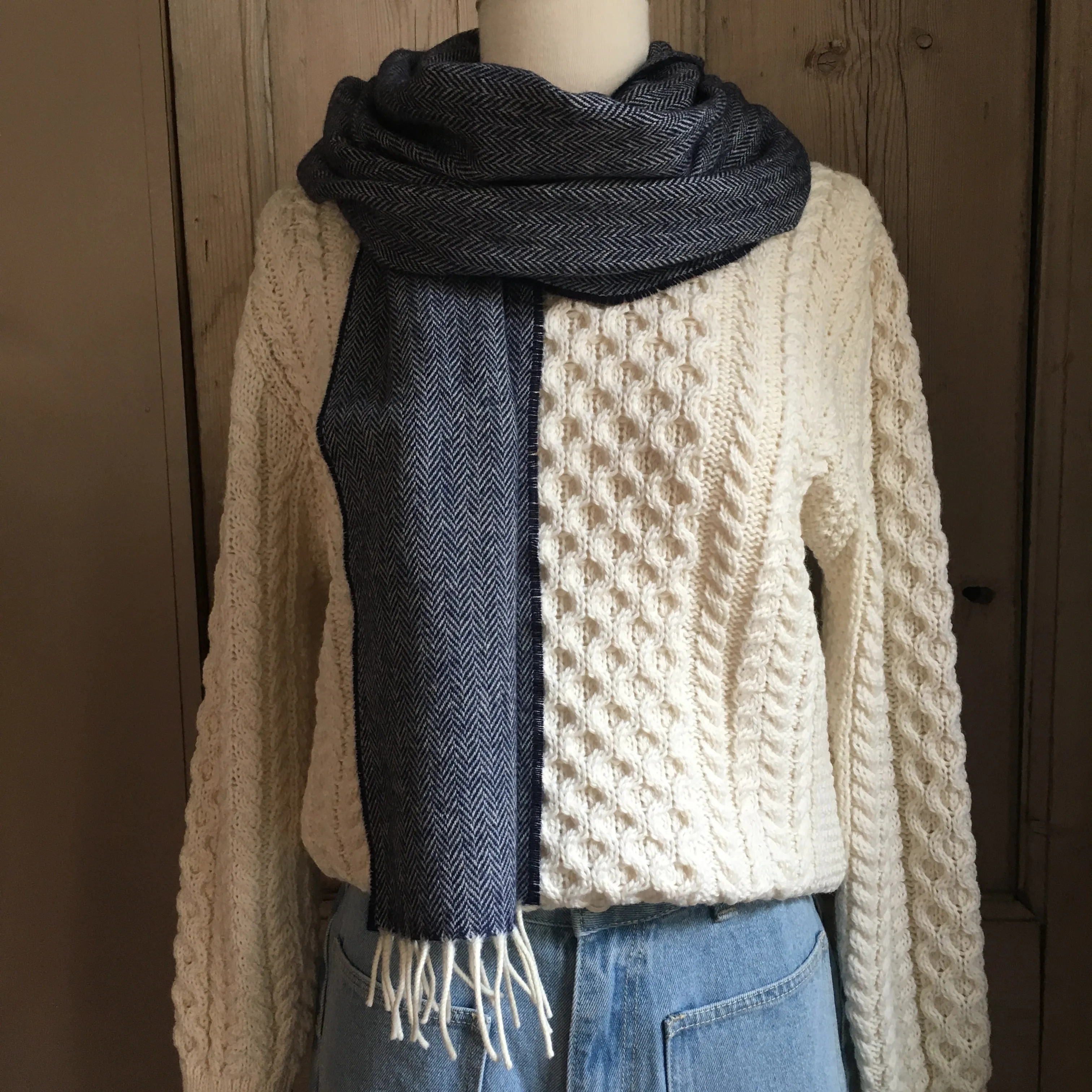 McNutt | Unisex Lambswool Scarf | Navy Herringbone