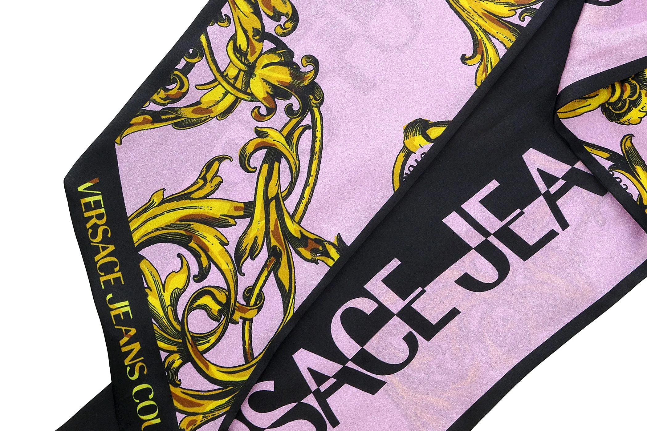 Versace Jeans Couture Baroque Print  Lavender/Gold Pure Slim Silk Scarf